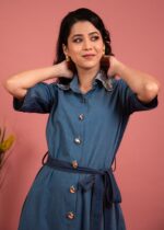 Monstera Embroidered And Cutwork Denim Dress - Image 2