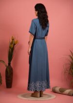 Monstera Embroidered And Cutwork Denim Dress - Image 3