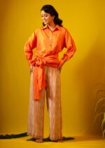 Orange Knot Shirt-Graphic Printed Pant Set