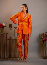 Tangerine Emboridered Blazer Co-ord Set