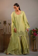 Shaista-Monocrome Green Silk Organza Cutwork Kurta Dupatta Set