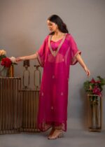 Magenta Organza And Satin Aari- Marodi Kaftan Set