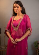 Magenta Organza And Satin Aari- Marodi Kaftan Set - Image 3