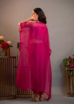Magenta Organza And Satin Aari- Marodi Kaftan Set - Image 4