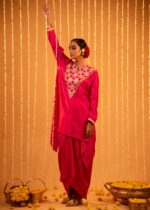 Pink Silk Tunic Drape Skirt Set - Image 2