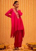 Pink Silk Tunic Drape Skirt Set