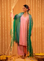 Pink Silk Embroidered Kurta Cape Set - Image 2