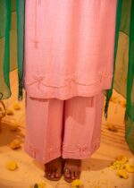 Pink Silk Embroidered Kurta Cape Set - Image 6