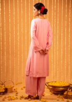 Pink Silk Embroidered Kurta Cape Set - Image 5