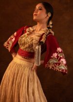 Aureate-Cape Style Embroidered Tissue Skirt Set - Image 3
