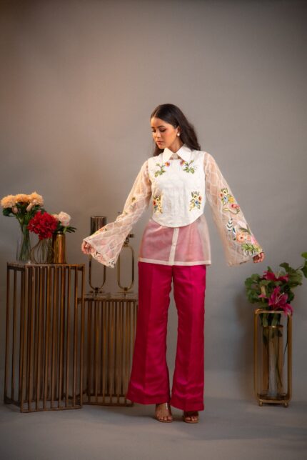 Flamingo Embroidered 3PCS Co-ord Set