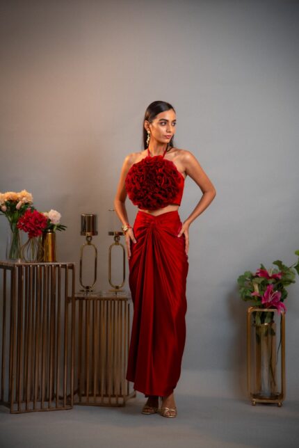 Roseate Twisted Draped Skirt Set