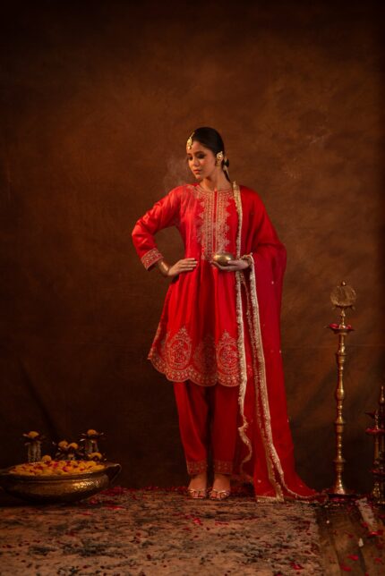 Red Silk Dori-Marodi Kurta Set