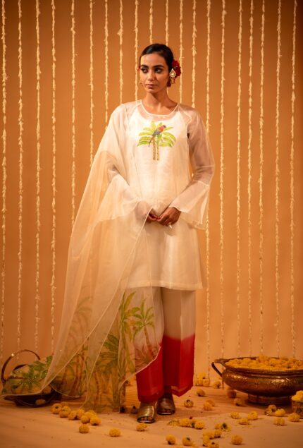 Organza Tropical Hand-Painted Embroidered Kurta Set