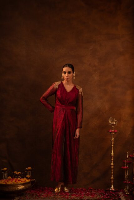 Tissue Silk Embroidered Jumpsuit