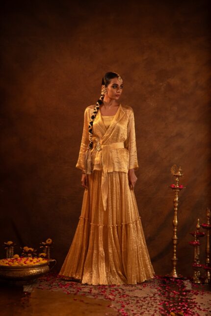 Gold Jacket Style Ruffle Tissue Skirt