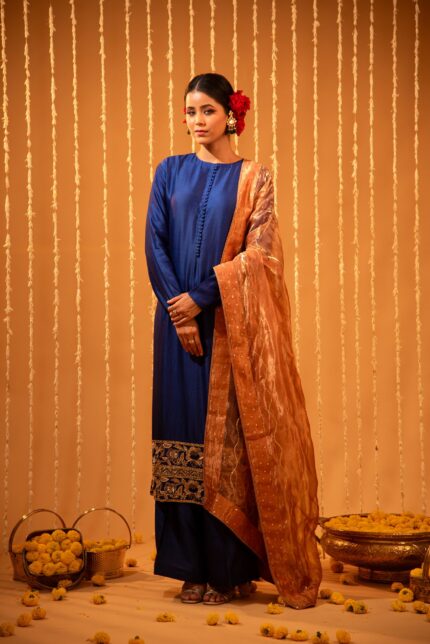 Blue Silk Straight Kurta Set