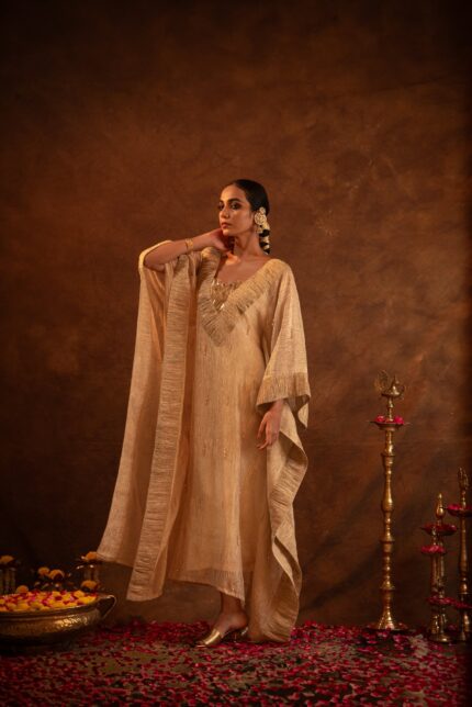 Gold Ruched Crystal Kaftan