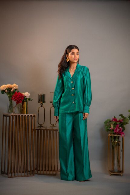 Emerald Silk Ruched Co-ord Set