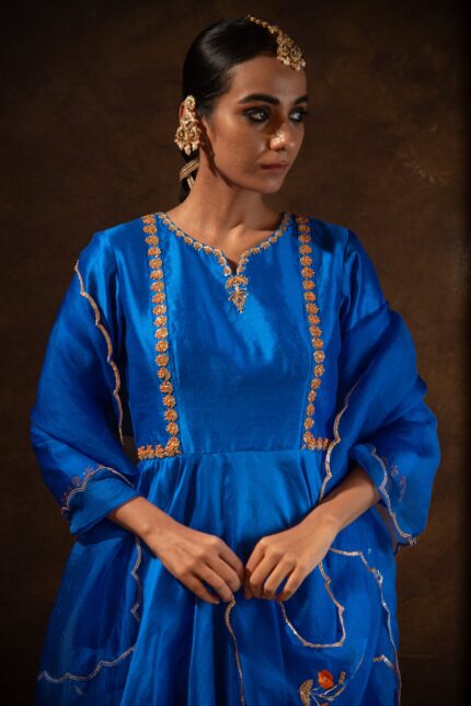 Royal Blue Silk Embroidered Kurta Dhoti Set