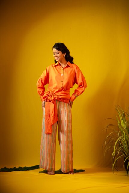 Orange Knot Shirt-Graphic Printed Pant Set