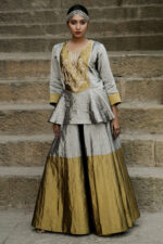 Gold-Silver cotton tissue Banarasi Silk Top-Skirt Set