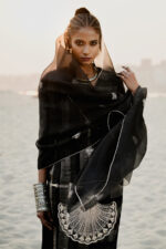 Black Stripe Banarasi Silk Embroidered Kurta Set - Image 3