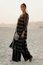 Black Stripe Banarasi Silk Embroidered Kurta Set - Image 5