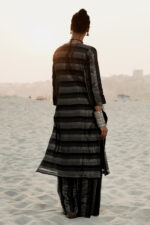 Black Stripe Banarasi Silk Embroidered Kurta Set - Image 6