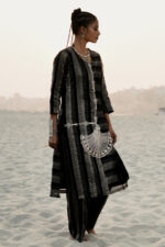 Black Stripe Banarasi Silk Embroidered Kurta Set - Image 2