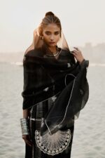 Black Stripe Banarasi Silk Embroidered Kurta Set - Image 6