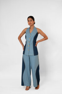 Halter Neck Button-up Denim Vest Top - Image 2
