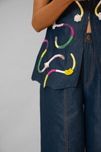 Denim Abstract Embroidered Top - Image 3