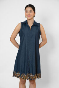 Denim Floral cutwork Dress - Image 3