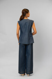 Denim Abstract Embroidered Top - Image 5