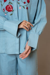 Denim Embroidered Floral Shirt - Image 2