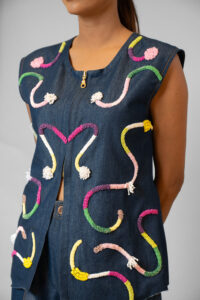 Denim Abstract Embroidered Top - Image 2