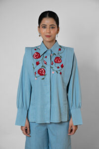 Denim Embroidered Floral Shirt