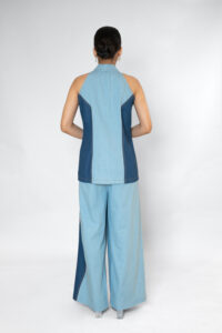 Halter Neck Button-up Denim Vest Top - Image 3