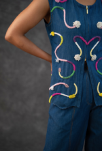 Denim Abstract Embroidered Top And Denim Modish Trouser Set - Image 3