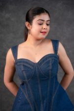 Structured Denim Corset Top And Modish Slit Pant Set - Image 2