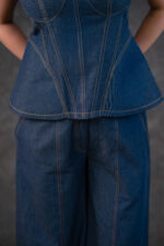 Structured Denim Corset Top And Modish Slit Pant Set - Image 3