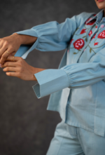 Denim Embroidered Floral Shirt And Short Set - Image 3