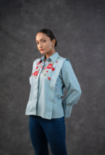 Denim Embroidered Floral Shirt - Image 2