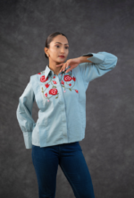 Denim Embroidered Floral Shirt