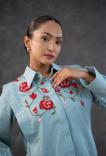Denim Embroidered Floral Shirt - Image 4