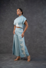 Denim Sky Blue Sculptured Top And Trouser Set - Image 2