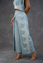 Denim Sky Blue Sculptured Top And Trouser Set - Image 3