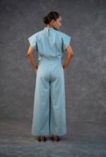 Denim Sky Blue Sculptured Top And Trouser Set - Image 4