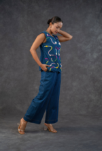 Denim Abstract Embroidered Top And Denim Modish Trouser Set - Image 2